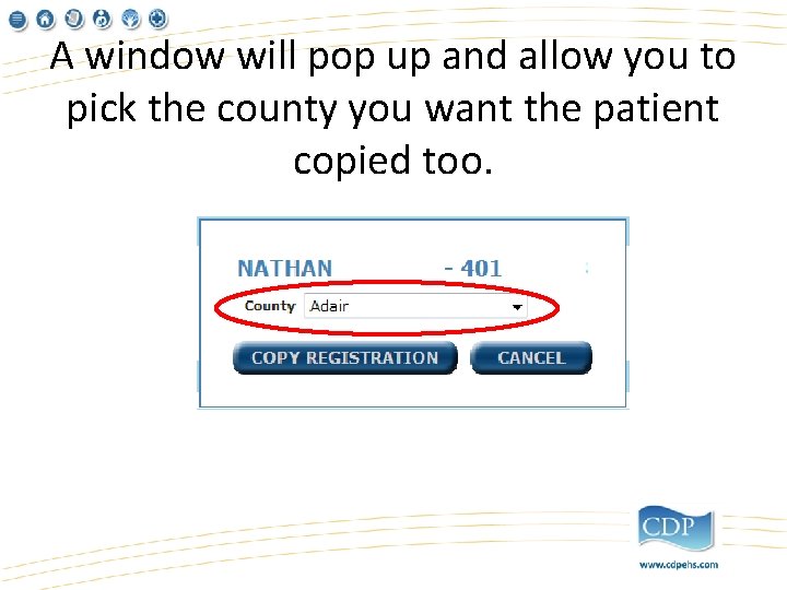 A window will pop up and allow you to pick the county you want