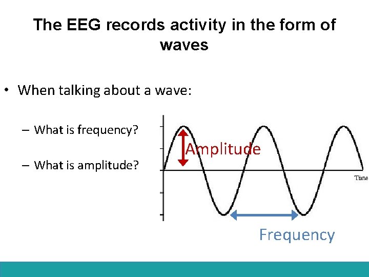 The EEG records activity in the form of waves • When talking about a
