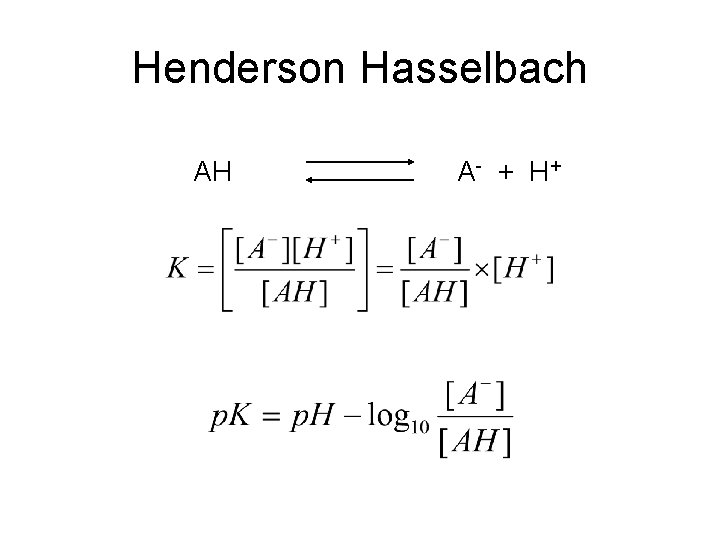 Henderson Hasselbach AH A- + H + 