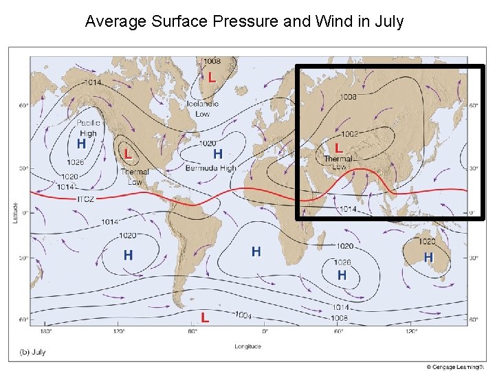 Average Surface Pressure and Wind in July 