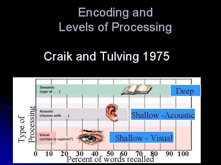 Encoding and Levels of Processing Craik and Tulving 1975 Type of Processing Deep 0