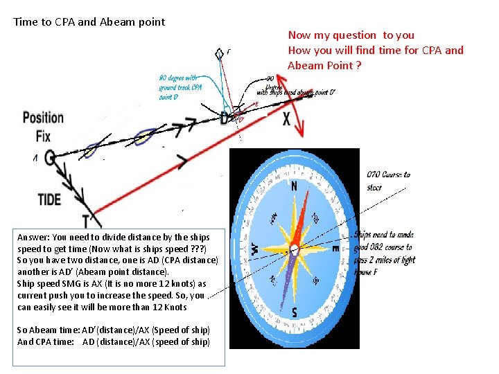 Time to CPA and Abeam point Answer: You need to divide distance by the