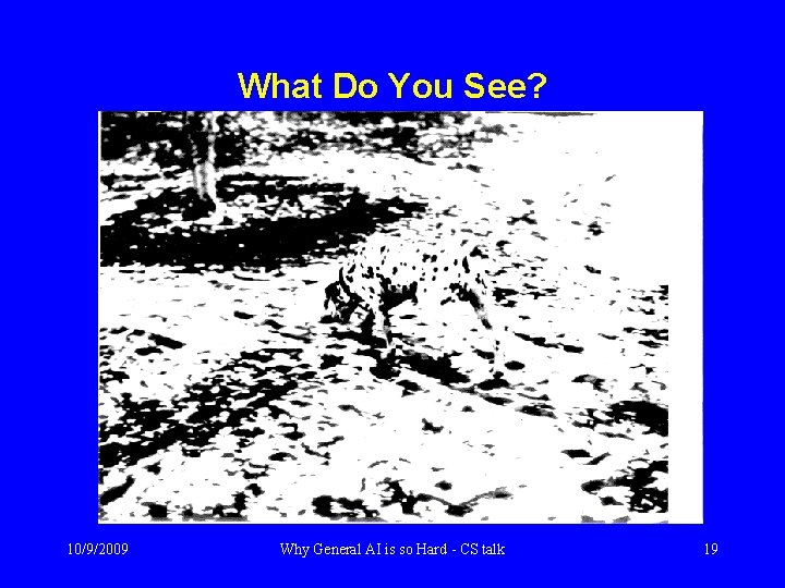 What Do You See? 10/9/2009 Why General AI is so Hard - CS talk