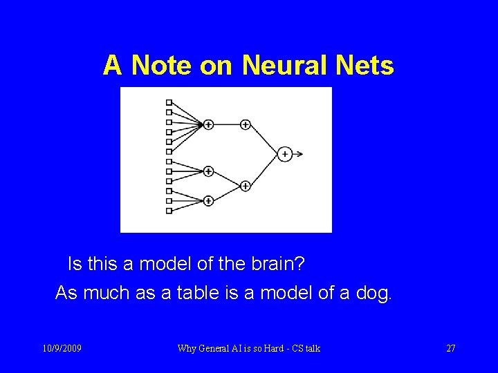 A Note on Neural Nets Is this a model of the brain? As much