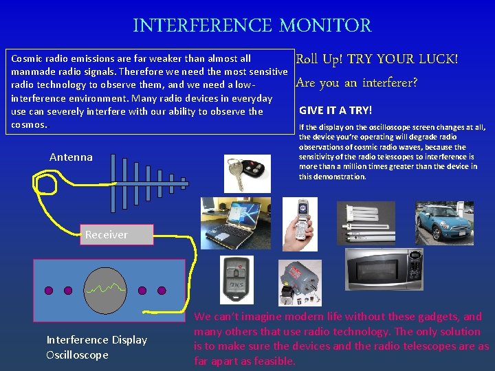 INTERFERENCE MONITOR Roll Up! TRY YOUR LUCK! Are you an interferer? Cosmic radio emissions