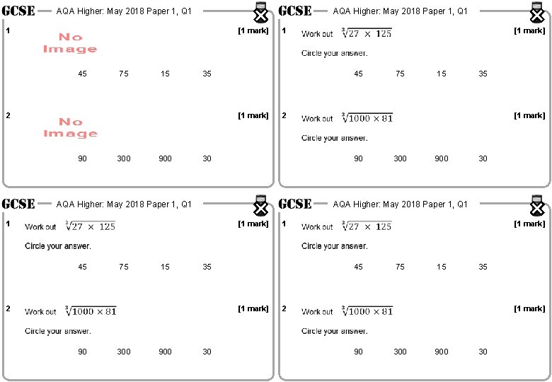 AQA Higher: May 2018 Paper 1, Q 1 1 [1 mark] 45 2 AQA