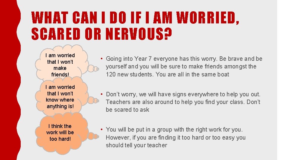 WHAT CAN I DO IF I AM WORRIED, SCARED OR NERVOUS? I am worried