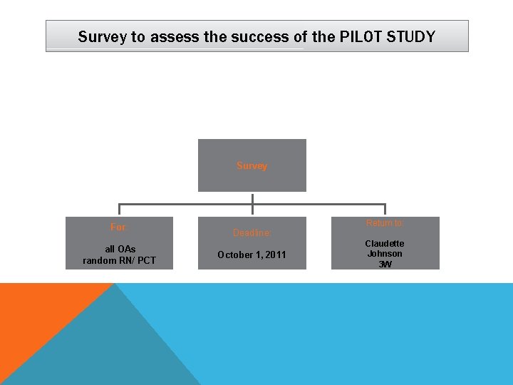 Survey to assess the success of the PILOT STUDY Survey For: all OAs random