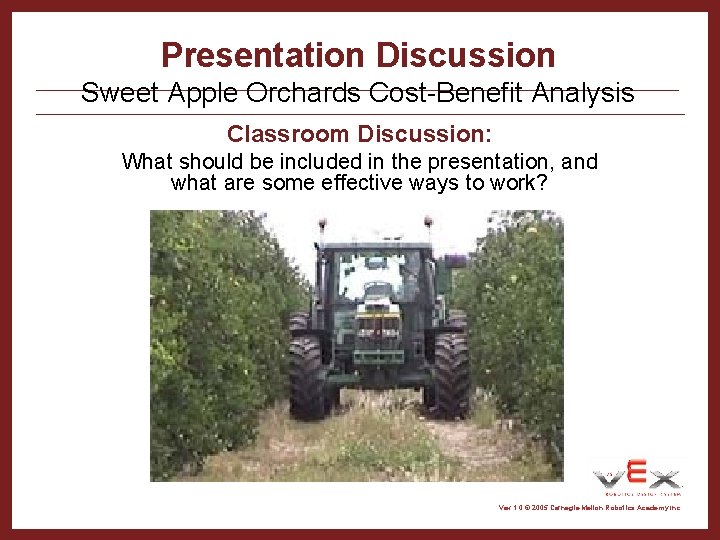 Presentation Discussion Sweet Apple Orchards Cost-Benefit Analysis Classroom Discussion: What should be included in