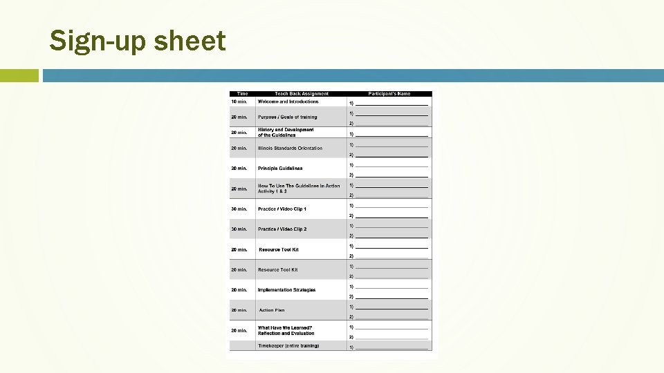 Sign-up sheet 