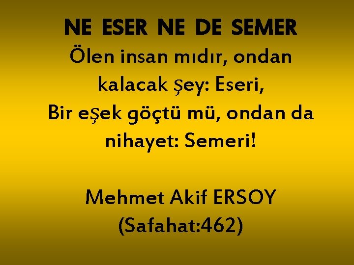 NE ESER NE DE SEMER Ölen insan mıdır, ondan kalacak şey: Eseri, Bir eşek