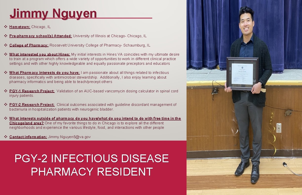 Jimmy Nguyen v Hometown: Chicago, IL v Pre-pharmacy school(s) Attended: University of Illinois at