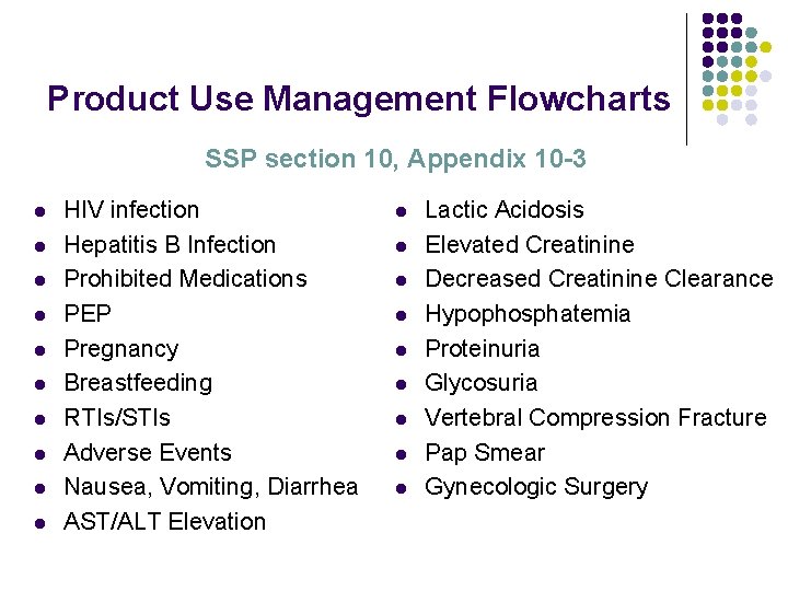 Product Use Management Flowcharts SSP section 10, Appendix 10 -3 l l l l