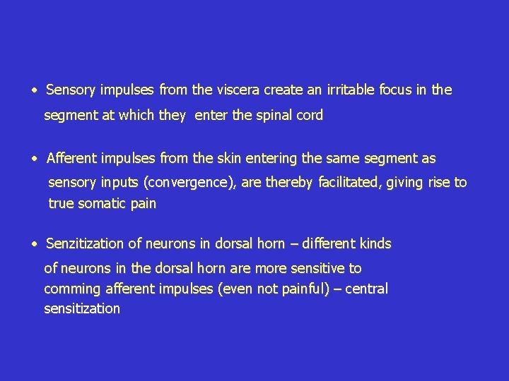  Sensory impulses from the viscera create an irritable focus in the segment at