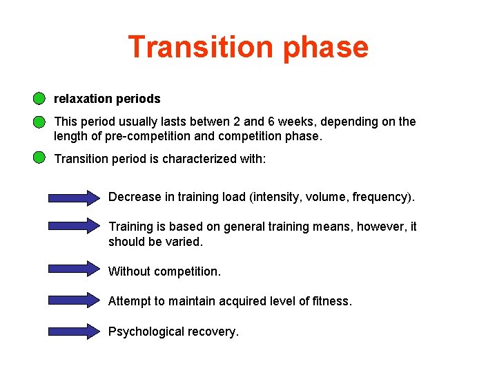 Transition phase relaxation periods This period usually lasts betwen 2 and 6 weeks, depending