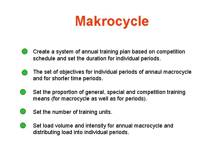 Makrocycle Create a system of annual training plan based on competition schedule and set