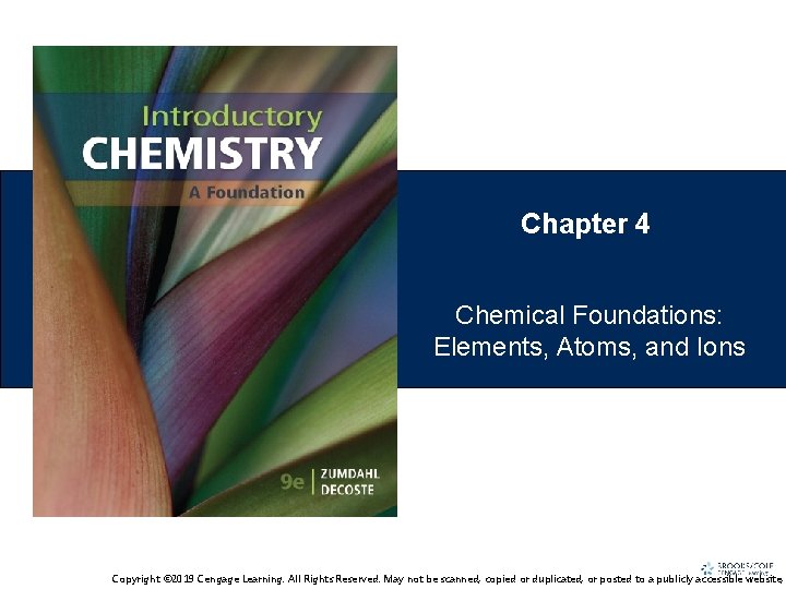 Chapter 4 Chemical Foundations: Elements, Atoms, and Ions Copyright © 2019 Cengage Learning. All