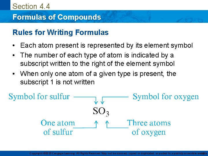 Section 4. 4 Formulas of Compounds Rules for Writing Formulas • Each atom present