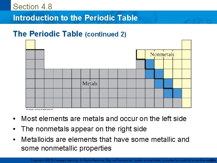 Section 4. 8 Introduction to the Periodic Table The Periodic Table (continued 2) •