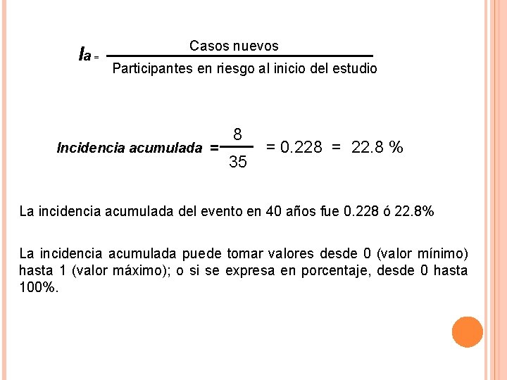 Ia = Casos nuevos Participantes en riesgo al inicio del estudio Incidencia acumulada =