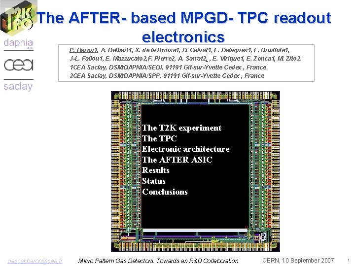 The AFTER- based MPGD- TPC readout electronics P. Baron 1, A. Delbart 1, X.