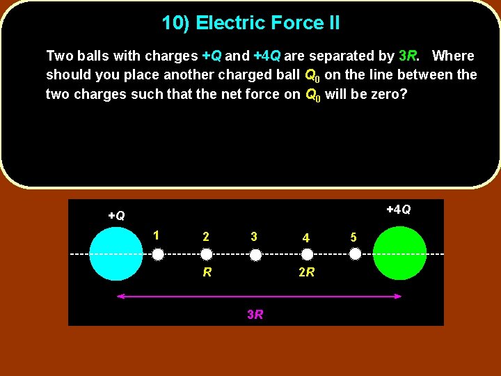 10) Electric Force II Two balls with charges +Q and +4 Q are separated