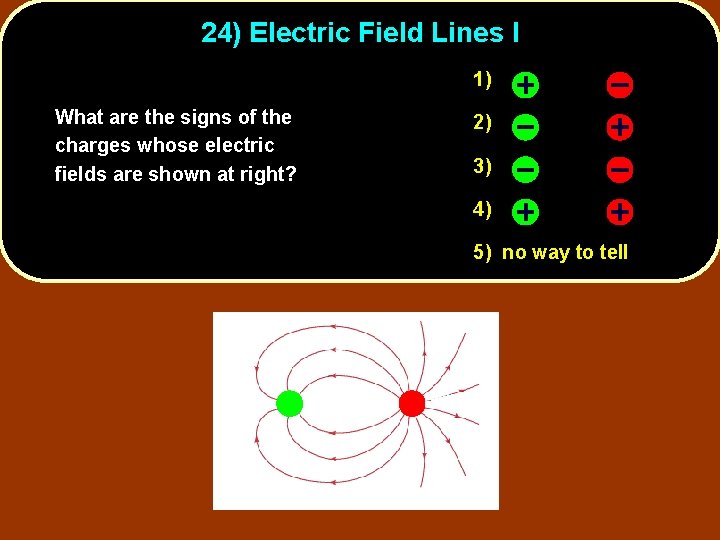 24) Electric Field Lines I 1) What are the signs of the charges whose