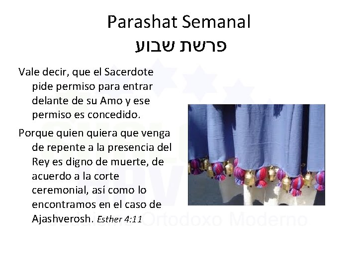 Parashat Semanal פרשת שבוע Vale decir, que el Sacerdote pide permiso para entrar delante Parashat Semanal פרשת שבוע Vale decir, que el Sacerdote pide permiso para entrar delante
