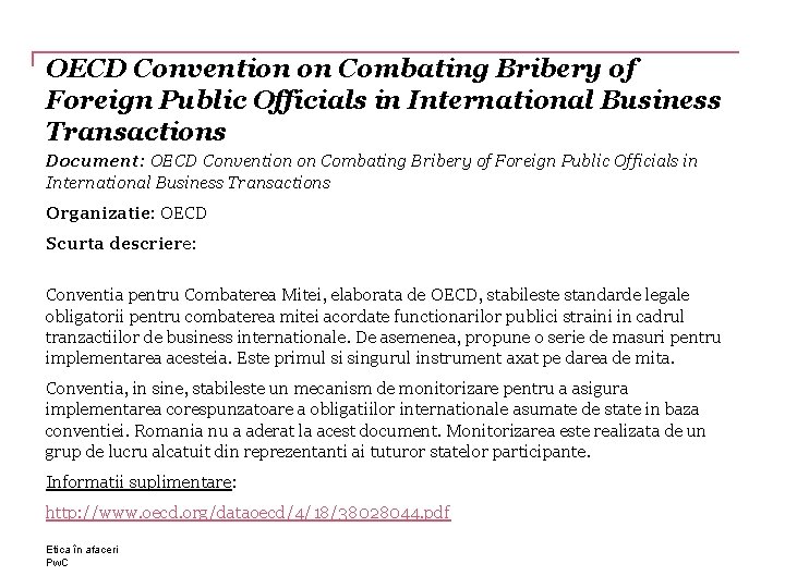 OECD Convention on Combating Bribery of Foreign Public Officials in International Business Transactions Document: