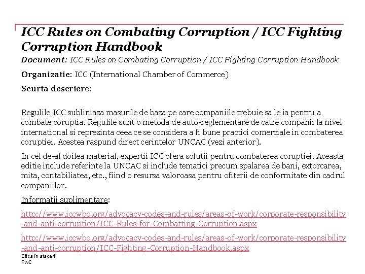 ICC Rules on Combating Corruption / ICC Fighting Corruption Handbook Document: ICC Rules on