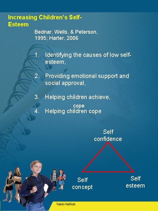 Increasing Children’s Self. Esteem Bednar, Wells, & Peterson, 1995; Harter, 2006 1. Identifying the