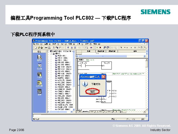 编程 具Programming Tool PLC 802 — 下载PLC程序到系统中 Page 23/86 © Siemens AG 2009. All