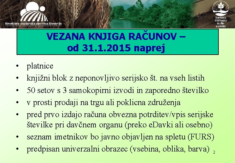 VEZANA KNJIGA RAČUNOV – od 31. 1. 2015 naprej • • • platnice knjižni