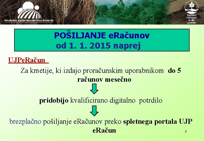 POŠILJANJE e. Računov od 1. 1. 2015 naprej UJPe. Račun Za kmetije, ki izdajo