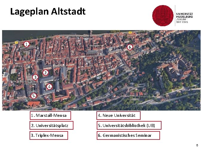 Lageplan Altstadt 1. 6. 3. 2. 4. 5. 1. Marstall-Mensa 4. Neue Universität 2.
