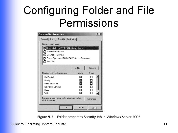 Configuring Folder and File Permissions Guide to Operating System Security 11 