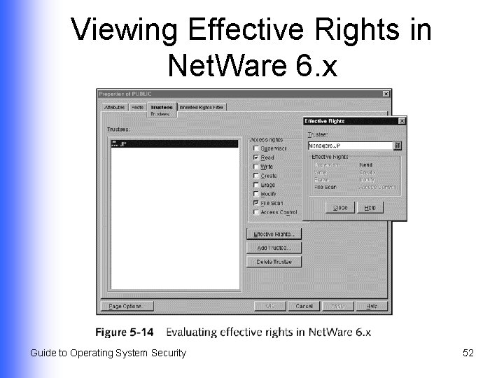Viewing Effective Rights in Net. Ware 6. x Guide to Operating System Security 52
