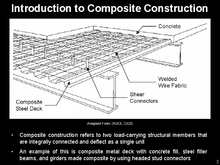 Introduction to Composite Construction • Composite construction refers to two load-carrying structural members that