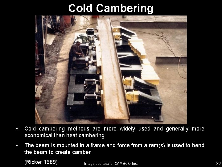 Cold Cambering • Cold cambering methods are more widely used and generally more economical