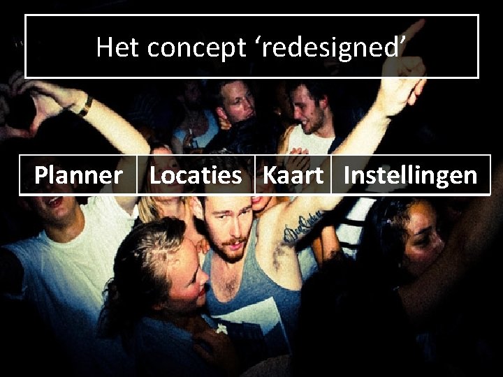 Het concept ‘redesigned’ Planner Locaties Kaart Instellingen 