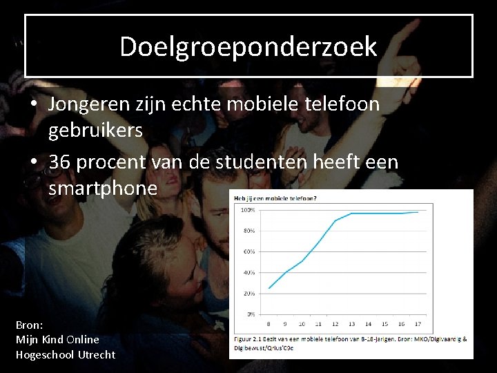 Doelgroeponderzoek • Jongeren zijn echte mobiele telefoon gebruikers • 36 procent van de studenten