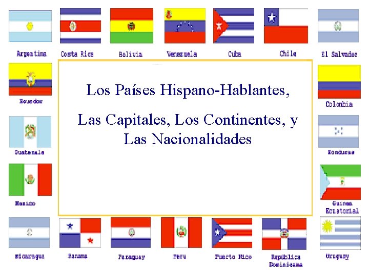 Los Países Hispano-Hablantes, Las Capitales, Los Continentes, y Las Nacionalidades 