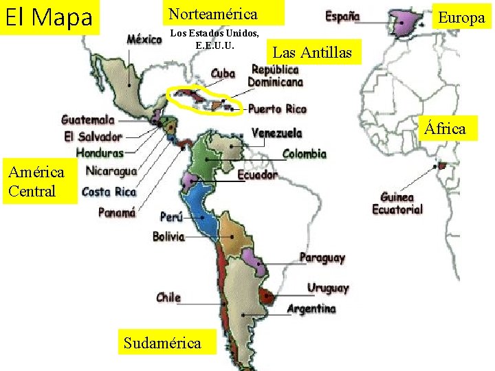 El Mapa Norteamérica Los Estados Unidos, E. E. U. U. Europa Las Antillas África