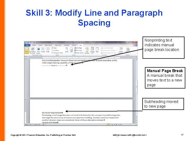 Skill 3: Modify Line and Paragraph Spacing Nonprinting text indicates manual page break location