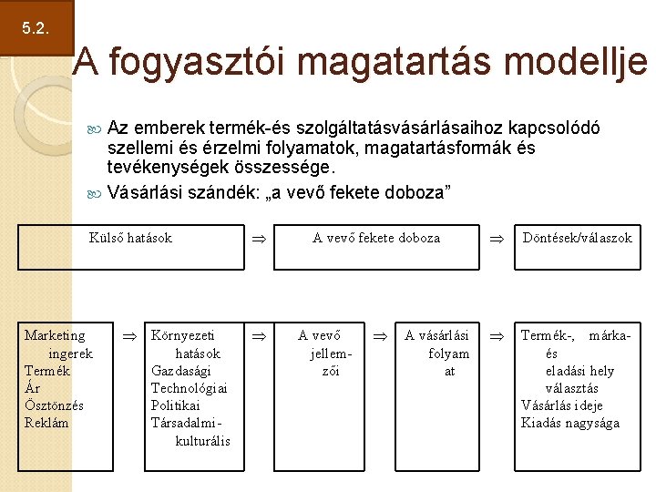 5. 2. A fogyasztói magatartás modellje Az emberek termék-és szolgáltatásvásárlásaihoz kapcsolódó szellemi és érzelmi