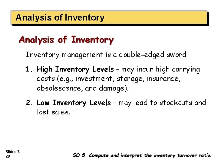 Analysis of Inventory management is a double-edged sword 1. High Inventory Levels - may