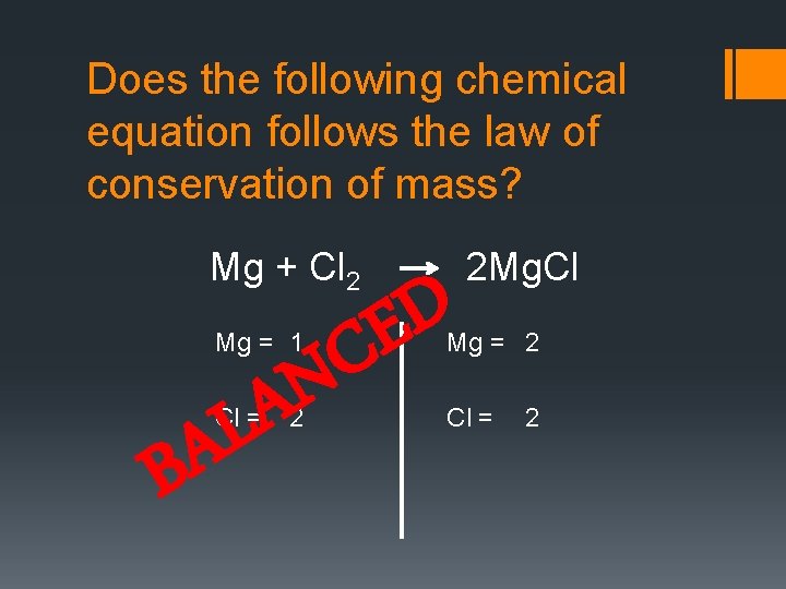 Does the following chemical equation follows the law of conservation of mass? Mg +