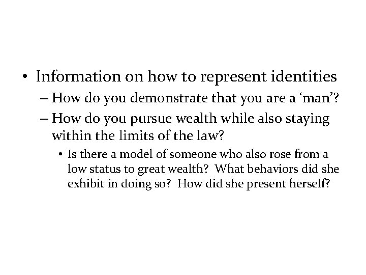  • Information on how to represent identities – How do you demonstrate that