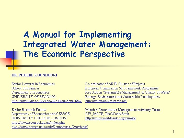 A Manual for Implementing Integrated Water Management The