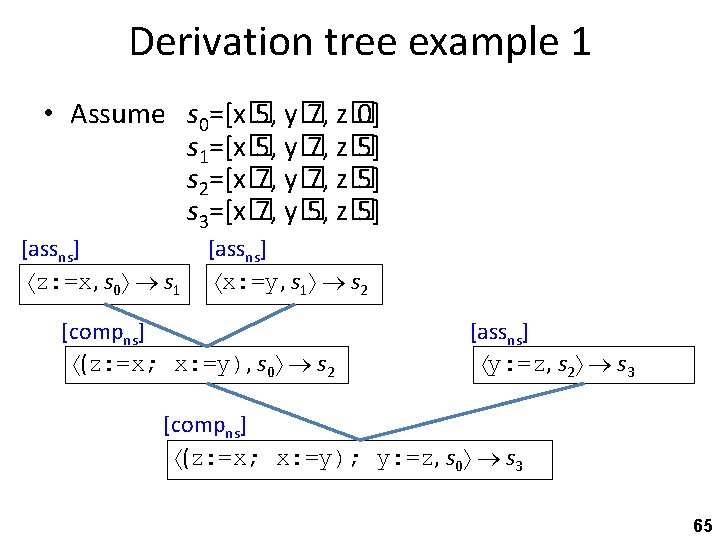 Derivation tree example 1 • Assume s 0=[x� 5, y� 7, z� 0] s